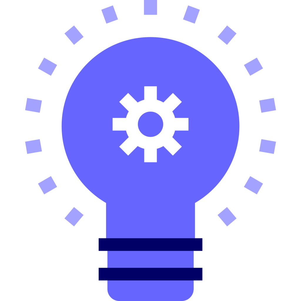 Icon of a lightbulb with a gear in the bulb